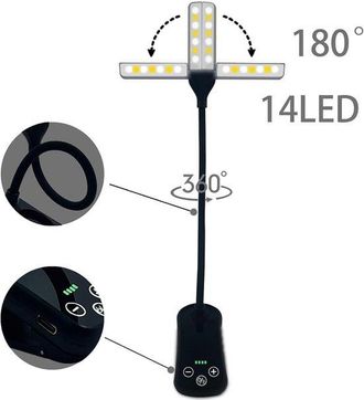 OEM L&aacute;mpara De Lectura Recargable Por Usb, 8 Niveles De Intensidad, 80 Horas De Lectura, Luz De Lectura, Luz De Lectura Con Clip, Negra