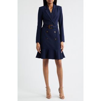 Eliza J Long Sleeve Belted Blazer Dress in Navy at Nordstrom Rack, Size 12
