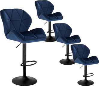 Woltu Woltu - 4 Taburetes De Bar Giratorios Modernos, Silla Alta De Cocina Con Respaldo De Terciopelo, Taburete De Cocina Ajustable Y Giratorio, Azul