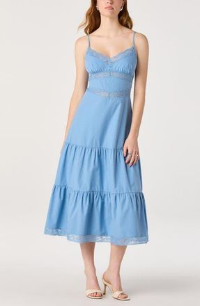 ASTR the Label Berenice Lace Detail Tiered Cotton Dress in Blue at Nordstrom, Size X-Small