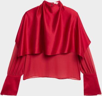 Et Ochs Aurelia Satin Capelet Long-Sleeve Top