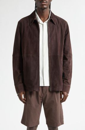 Herno Suede Zip Jacket in 8800 Chocolate at Nordstrom, Size 42 Us
