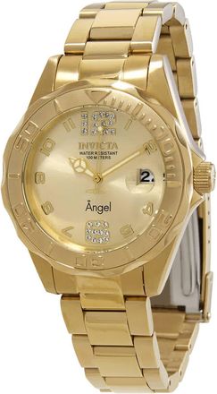 Invicta Angel Quartz Crystal Gold Dial Ladies Watch 28680