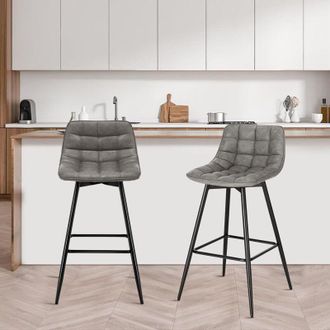 Woltu Woltu Lote De 2 Taburetes Con Respaldo,taburete De Bar, Gris Oscuro