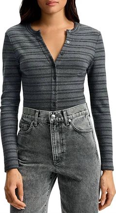 Veronica Beard Dilia Long Sleeve Striped Button-Front Top In Heather Grey/black Lurex