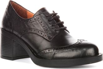 Justinreess England Paulina Womens Brouge Lace Up Heel Oxford Heel Shoes (Black, UK 3)