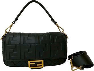 Fendi Pre-owned Fendi Zucca Embossed Leather Baguette Satchel 5FUVO31M3HF8WBBM