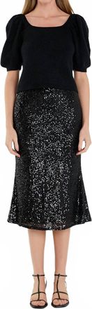 English Factory Sophie Puffy Short Sleeve Sweater In Black