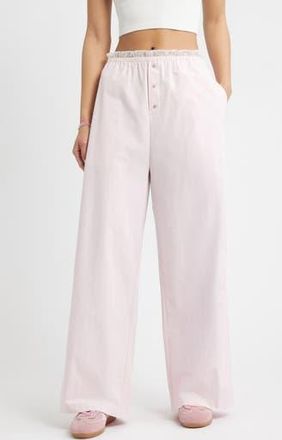 BP. Lace Waist Pinstripe Cotton Boxer Pants in Pink White Pinstripe at Nordstrom Rack, Size Medium