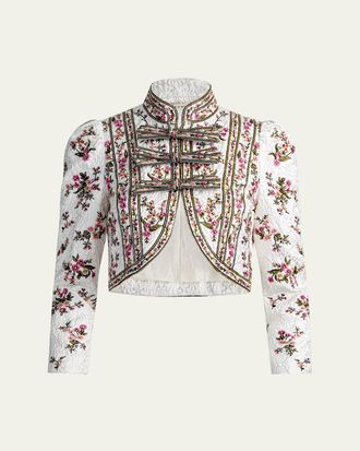 Alice & Olivia Ilaria Embroidered Cropped Jacket