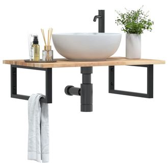 Berkfield Home Basin Shelf Wall Mounted Steel & Solid Wood Acacia in Brown