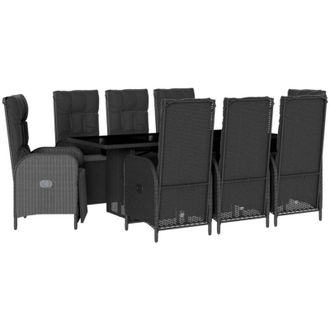 vidaXL Set De Comedor De Jard&iacute;n 9 Pzas Y Cojines Rat&aacute;n Sint&eacute;tico Negro Vidaxl