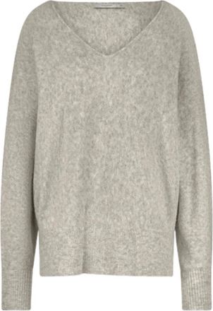 Summum Oversized Wollen Blend Gebreide Trui - Dames - V-hals truien - Grijs - L - Wol - Truien & Vesten