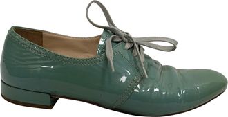 Prada Lace Up Oxfords in Green Patent Leather