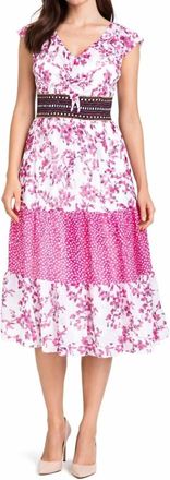 Taylor V Neck Chiffon Printed Midi Dress In Red/white