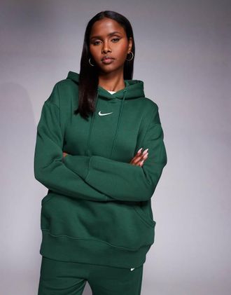 Nike Phoenix - Felpa con cappuccio oversize in pile verde-Blu