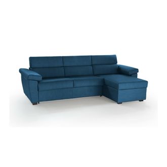 Dmora Sof&aacute; Cama Con Chaise Longue Priverno, Desenfundable, Con Almacenaje Made In Italy, Repelente Al Agua, 285x160 Cm Azul