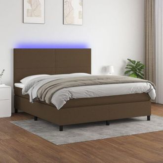 vidaXL Vidaxl - Cama Box Spring Colch&oacute;n Luces Led Tela Marr&oacute;n Oscuro 160x200cm