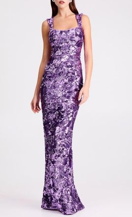 Helsi Iris Floral Sequin Gown in Violet at Nordstrom, Size X-Small