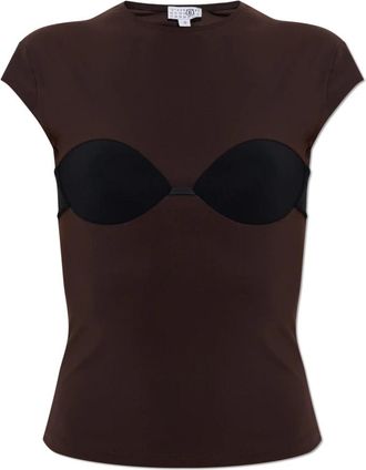 Maison Margiela T-shirt met Gewatteerde Cups - Dames - T-shirts - Bruin - XS - Katoen - Tops