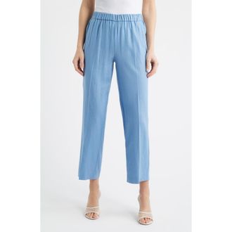 Anne Klein High Waist Pull-On Straight Leg Linen Blend Pants in Lagoon at Nordstrom, Size Xx-Small