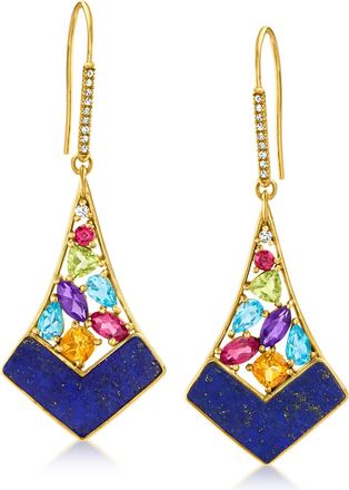 Ross-Simons Lapis and Multi-Gemstone Drop Earrings in 18kt Gold Over Sterling