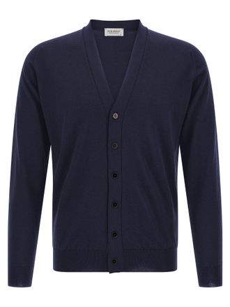John Smedley Blue Merino Wool Mens Cardigan