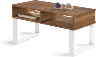 HOGAR 24 Mesa de centro dise&ntilde;o vintage madera maciza natural dos compartimentos