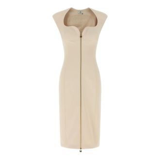 Elisabetta Franchi Midi Dresses, female, Beige, Size: XS Heart-shaped Neckline Dress