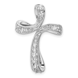 Diamond2Deal 14K White Gold Lab Grown Diamond Cross Chain Slide Pendant (0.58ct, VS, G-H)