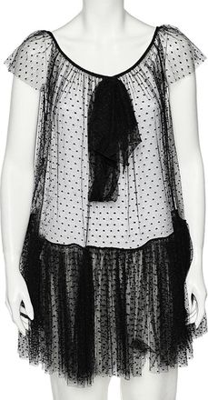 Moschino Black Tulle Ruffled Hem Bow Detail Sheer Mini Dress