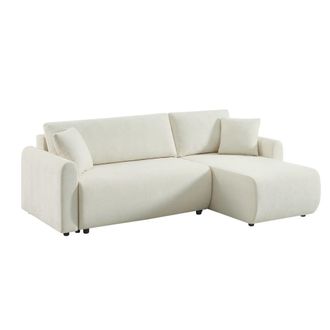 Sweeek Sof&aacute; cama esquinero reversible de tela con arc&oacute;n, 3 plazas, crema