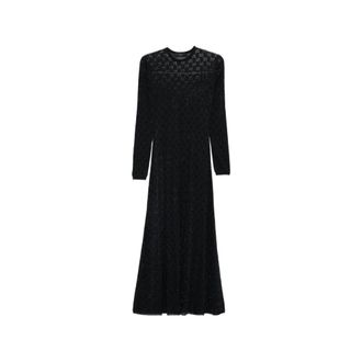 Gucci Long Viscose Dress with GG Crystals - female - Gucci - Maxi Dresses - Black - M - Dresses