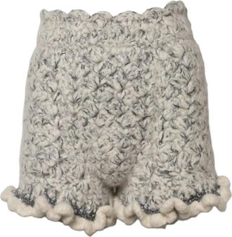 Dolce & Gabbana Metallic Boucl&eacute; Gebreide Gerimpelde High Waist Shorts - Dames - Bermuda - Wit - XS - Wol - Korte Broeken