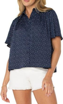 Liverpool L.A. Print Short Sleeve Button-Up Shirt in Navy White Ditsy at Nordstrom Rack, Size X-Small