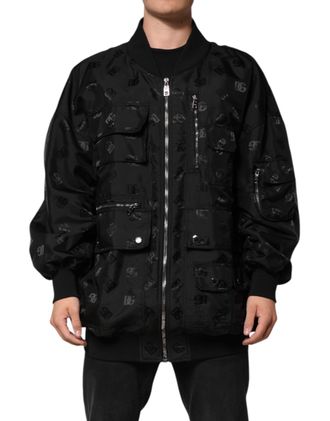 Dolce & Gabbana Mens Black Cargo Windbraker Logo Mania Jacket Polyester Clothing