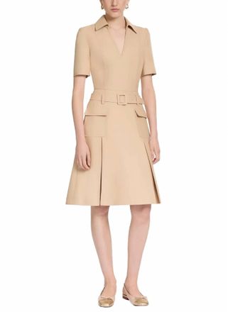 Elie Saab Gabardine Midi Dress In Beige