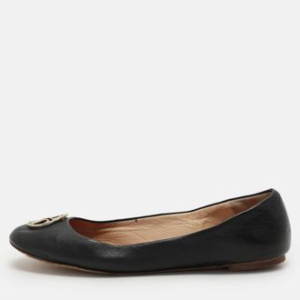 Carolina Herrera CH Carolina Herrera Black Leather Logo Embellished Ballet Flats Size 39