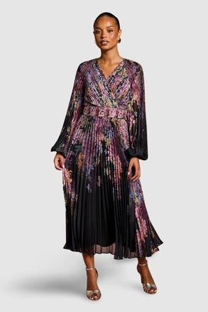 Coast Petite Printed Pleated Wrap Dress in Black at Nordstrom, Size 6P