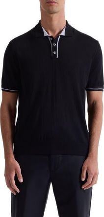 Bugatchi Three Button Merino Wool & Silk Polo in Black at Nordstrom, Size Xx-Large