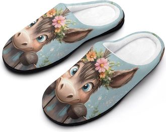 Generic Farmhouse Donkey Floral Womens Slippers Warm House Slippers Indoor House Shoes with Anti-Skid Rubber Sole