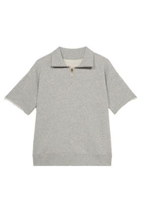 Fortela York Brushed Jersey Quarter Zip Collared Short Sleeve Sweatshirt in Melange at Nordstrom, Size Xx-Large Eu