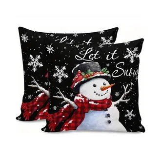 OEM Juego De Fundas De Almohada Navide&ntilde;as De Estilo Bohemio: Estampado De Mu&ntilde;eco De Nieve, P&aacute;jaro Rojo Y Copo De Nieve, Funda Con Cremallera let It Snow, 