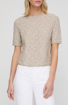 Lafayette 148 New York Textured Jacquard Short Sleeve Crewneck Sweater in Pearl at Nordstrom, Size X-Small
