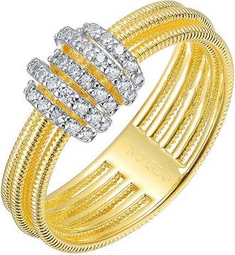 Rachel Glauber 14K Plated Cz Mesh Design Ring