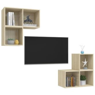 Berkfield Home Practical 4 Piece TV Cabinet Set Sonoma Oak Engineered Wood in Light Tan