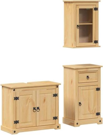 vidaXL Juego De Muebles De Ba&ntilde;o Corona 3 Pzas Madera Maciza Pino Vidaxl