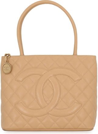 Chanel Beige Grained Calfskin Handbag Tote Bag (Pre-Owned)