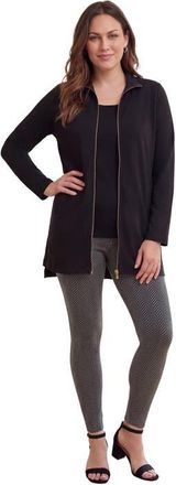 Jessica London Stretch Cotton Zip Front Hi Low Jacket in Black at Nordstrom, Size Small