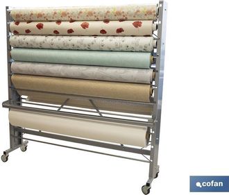 cofan Expositor De Hules Y Manteles Horizontal Con Cortador Y Ruedas Para 22 Rollos